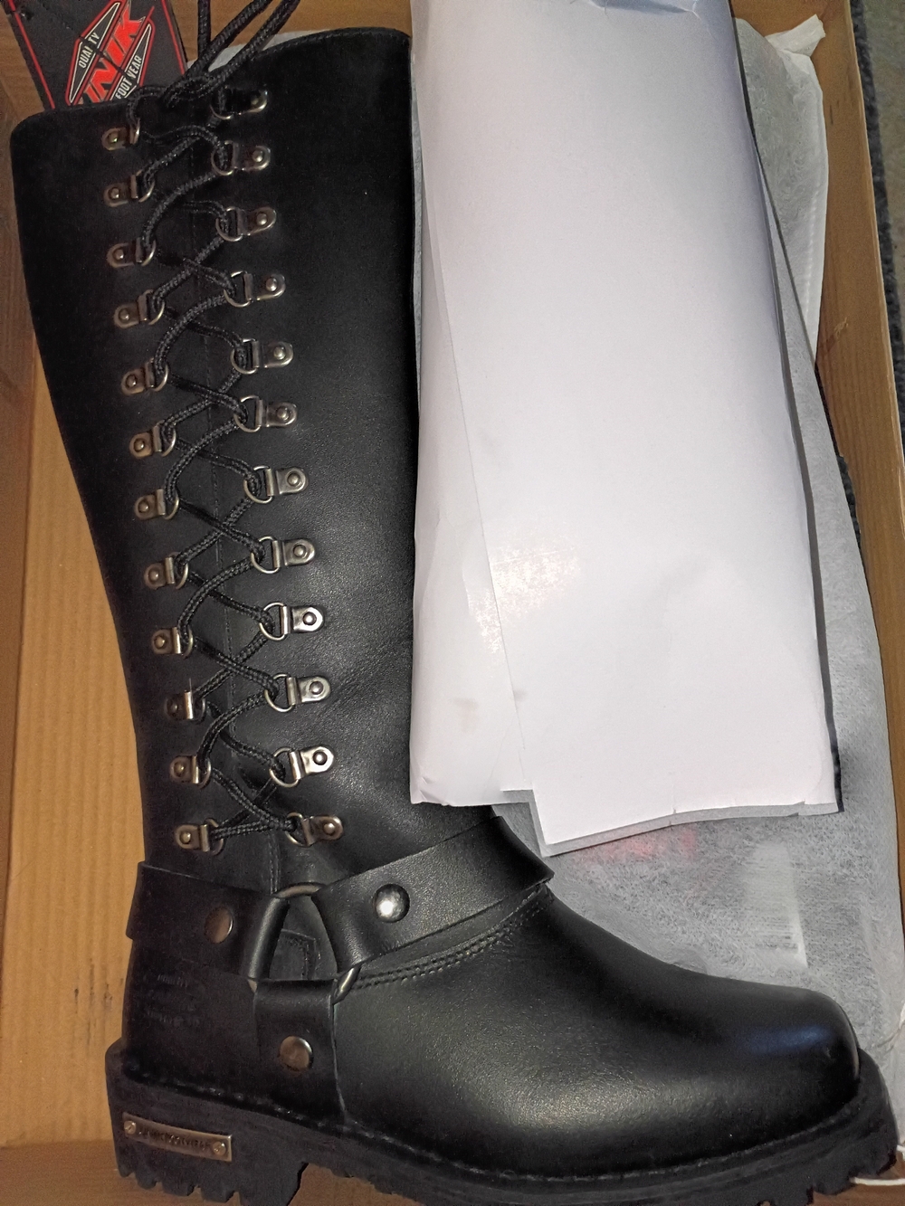 New Black Lace-Up Women Harness Moto Boot